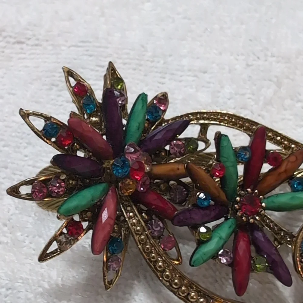 Vintage Art Deco Style Large Flower Rhinestone Hair Clip